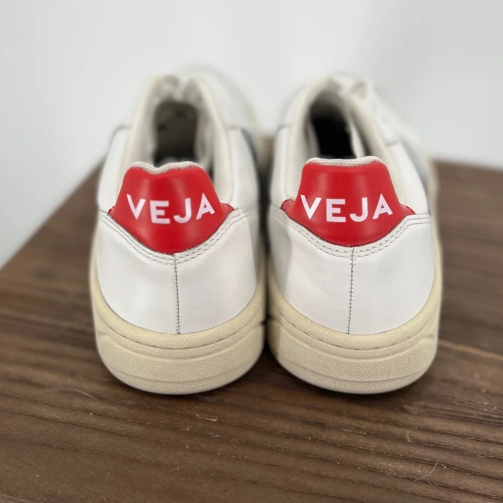 Veja V-10 White Navy Red Leather Low Top Sneakers Womens Size 8 EUR 39